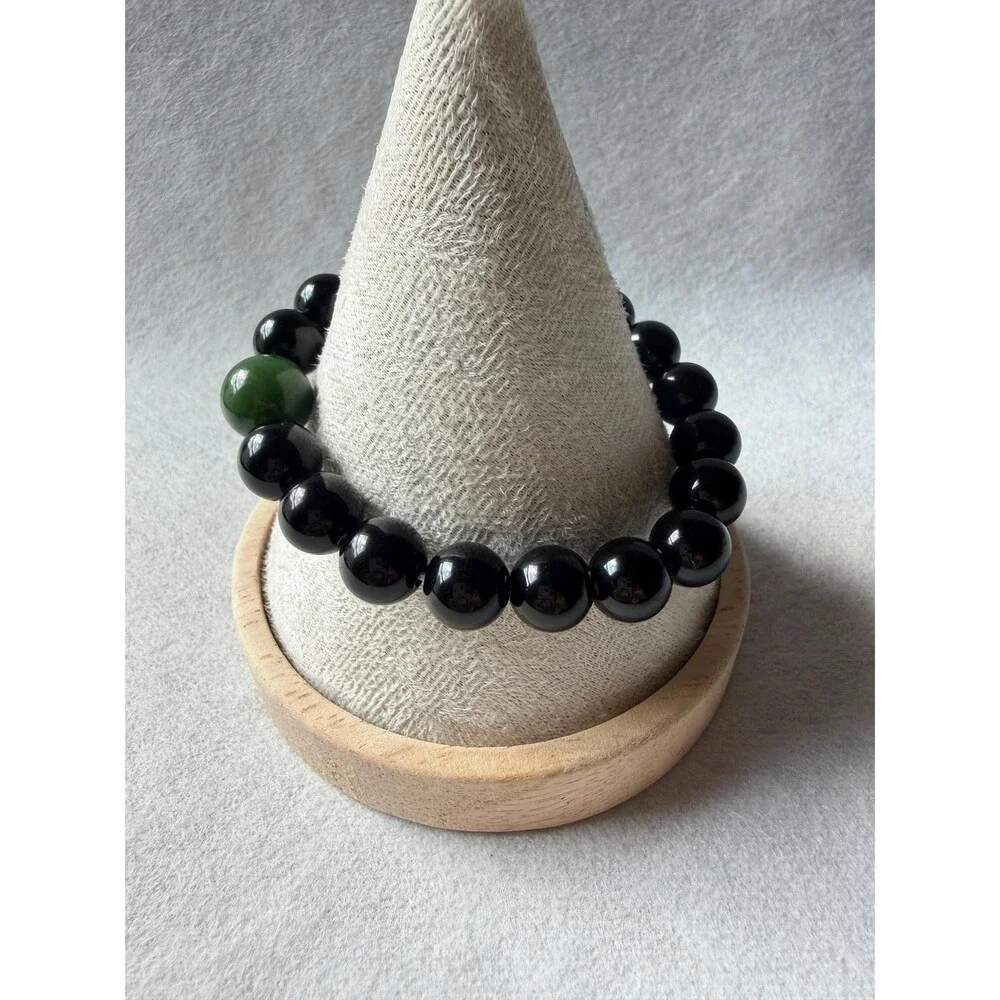 Black Obsidian Bracelet W Natural Jade Bead Protection Bracelet Grounding Stone